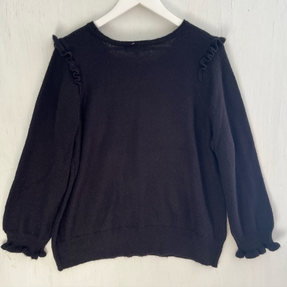 ADRIENNE VITTADINI Black Ruffle Shoulder & Cuff Knit Sweater Rhinestone 3X NWT - Picture 5 of 6